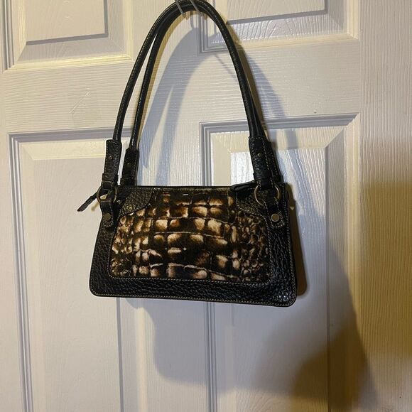 Coccinelle leather pony hair brown & beige shoulder bag with brown trim & strap - Picture 3 of 13